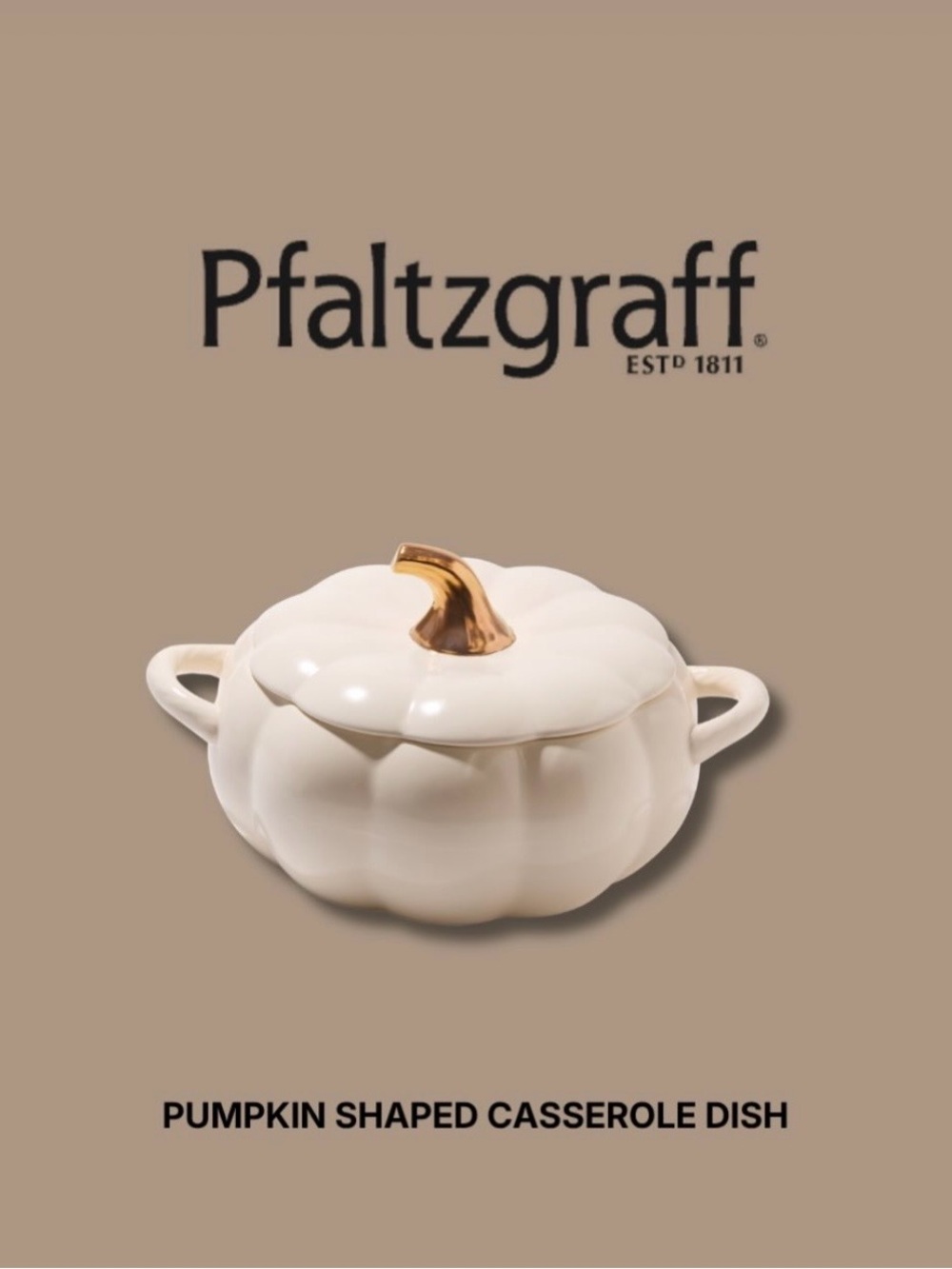 Pfaltzgraff Cream Pumpkin Casserole Dish with Gold Stem